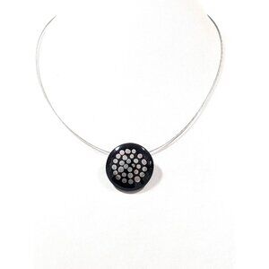 Fenomena Modernist Black Silver Tone Round Pendant Wire Necklace 18 in